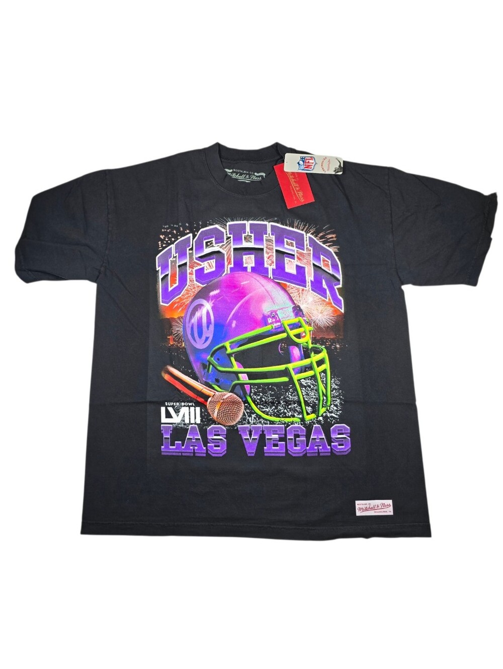 NWT Mitchell & Ness Usher × NFL Super Bowl LVIII Event Night Black Shirt Men's L